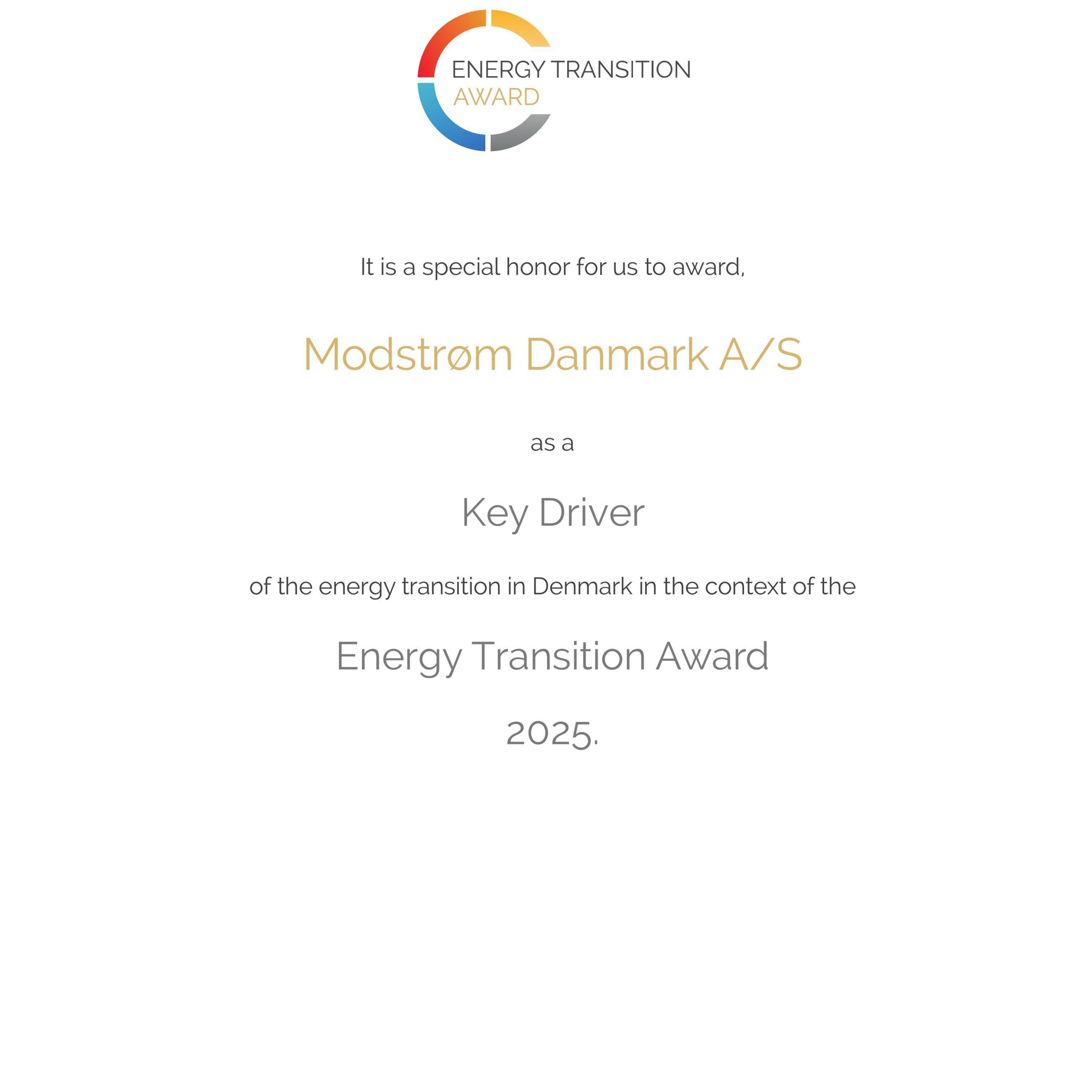 Energy Transition Award 2025 Modstrøm Danmark A/S 